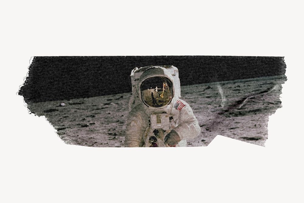 Astronaut on the moon, ripped washi tape, space image