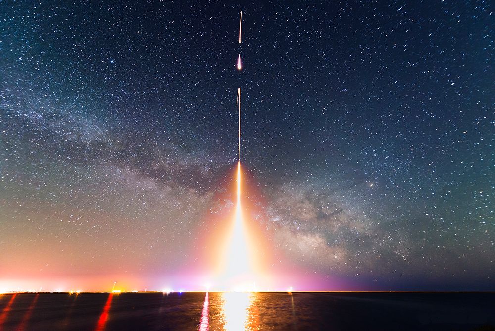 Time-lapse photograph of the Cosmic Infrared Background Experiment (CIBER) rocket launch, taken from NASA's Wallops Flight…