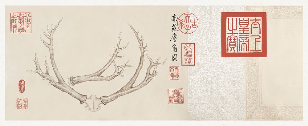 Two Paintings of Deer Antlers (ca. 1762&ndash;1767) by The Qianlong Emperor. Original from The MET Museum. Digitally…