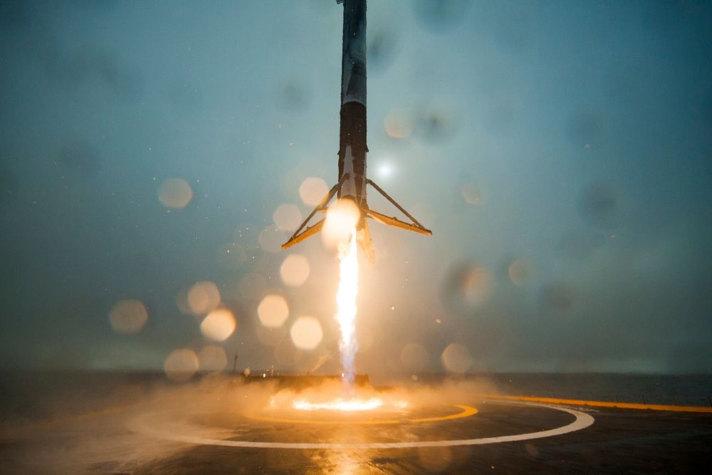 First stage of Falcon 9 rocket (2016). Original from Official SpaceX Photos. Digitally enhanced by rawpixel.