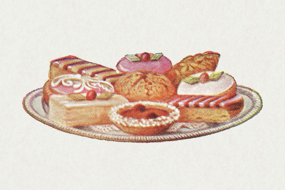 Vintage hand drawn assorted pastries illustration