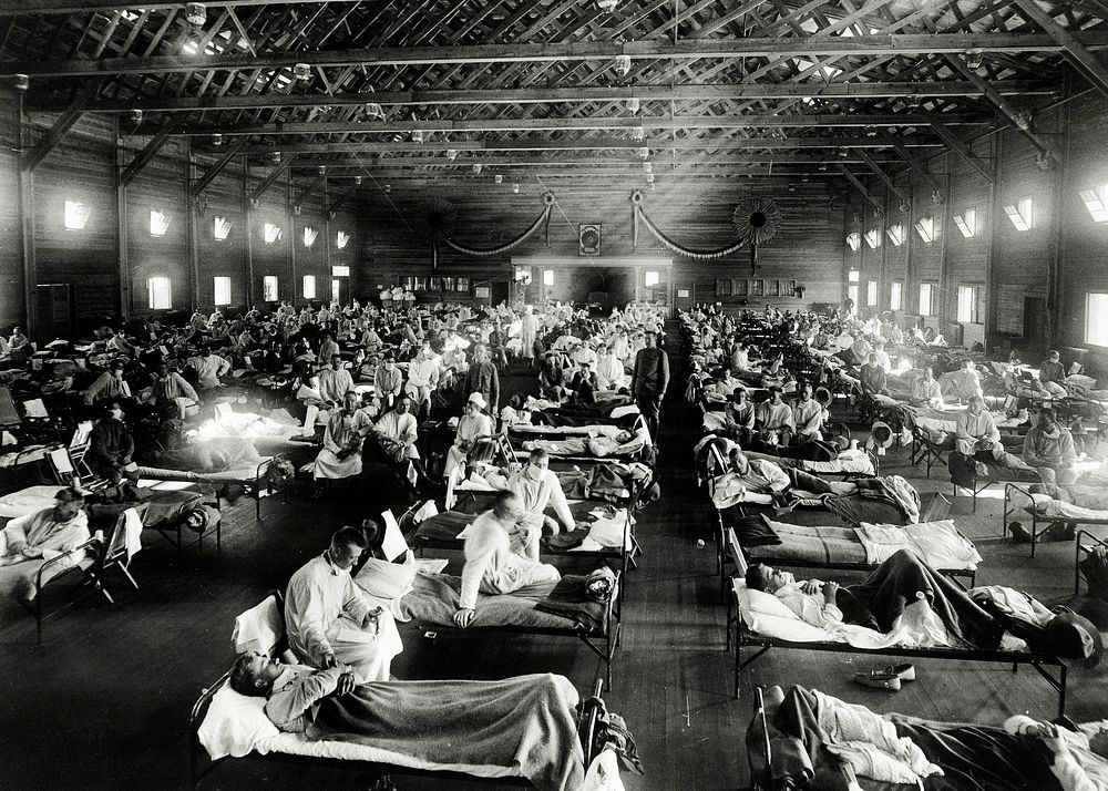 Emergency hospital during influenza epidemic, Camp Funston, Kansas (1918). Original image from National Museum of Health and…