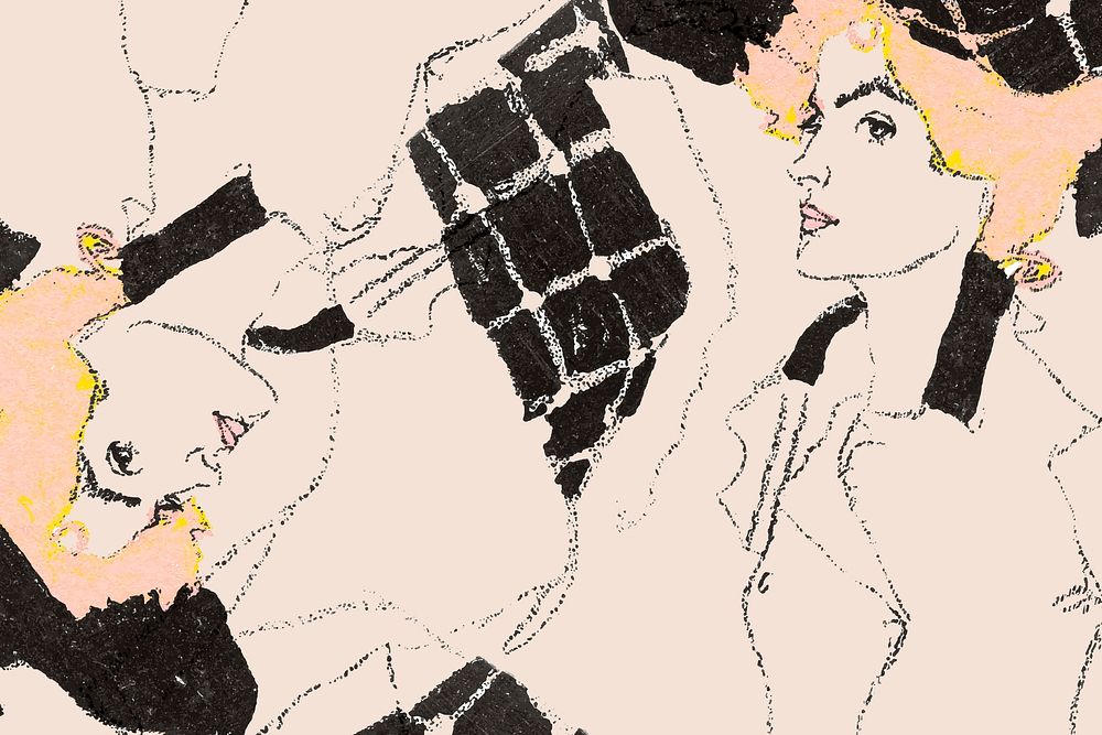Vintage painted women background vector remixed from the artworks of Egon Schiele.