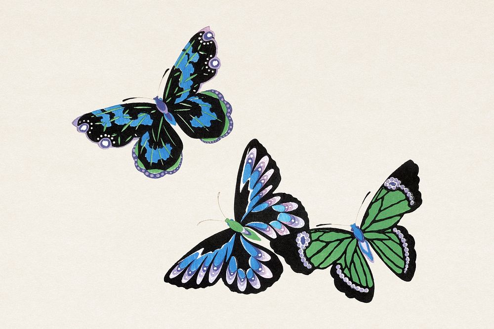 Vintage butterfly. Digitally enhanced from our own original 1904 edition of Kamisaka Sekka's Cho senshu (One Thousand…