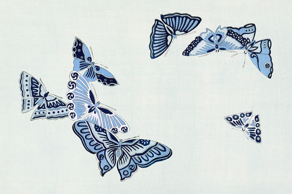 Japanese butterfly. Digitally enhanced from our own original 1904 edition of Kamisaka Sekka's Cho senshu (One Thousand…