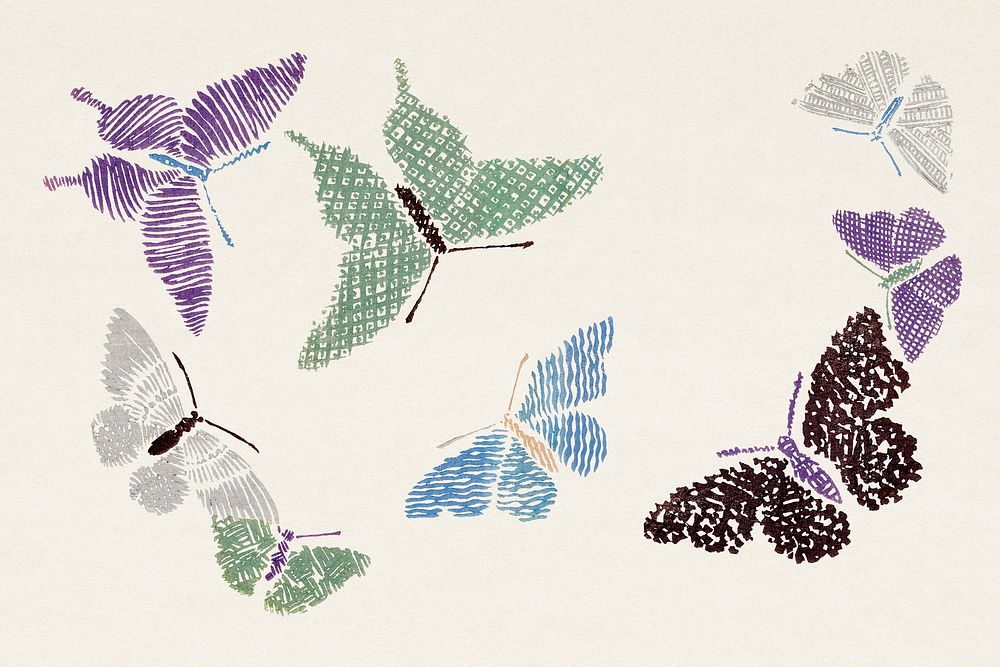 Vintage butterfly. Digitally enhanced from our own original 1904 edition of Kamisaka Sekka's Cho senshu (One Thousand…