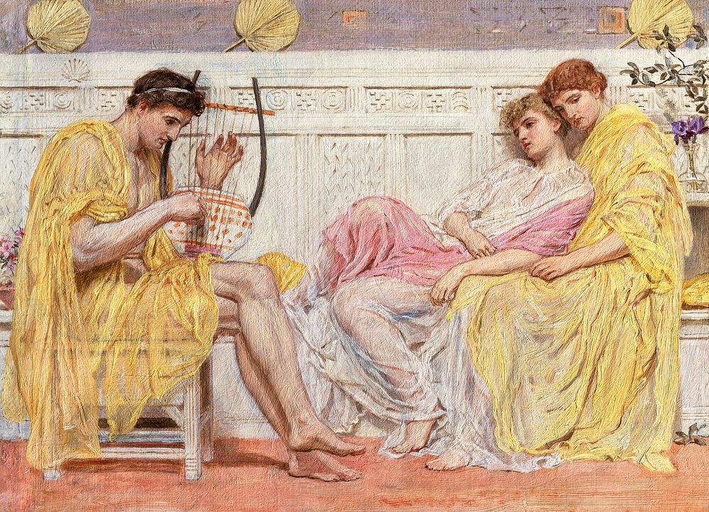 A Musician (ca. 1867) painting in high resolution by Albert Joseph Moore. Original from the Yale University Art Gallery.…