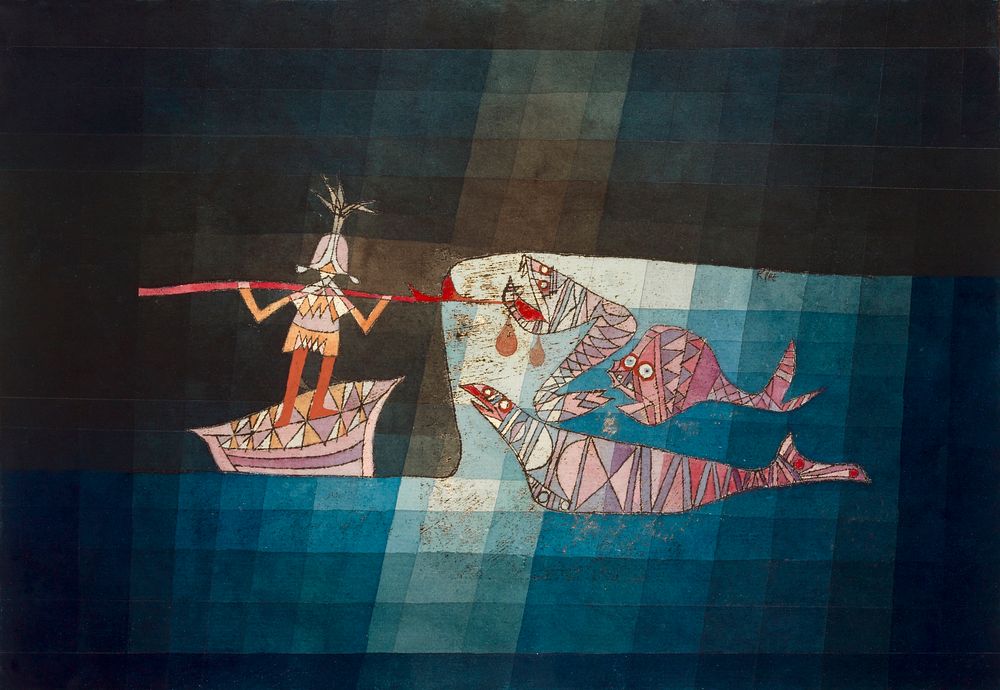 Battle scene from the funny and fantastic opera "The Seafarers" (1923) painting in high resolution by Paul Klee. Original…