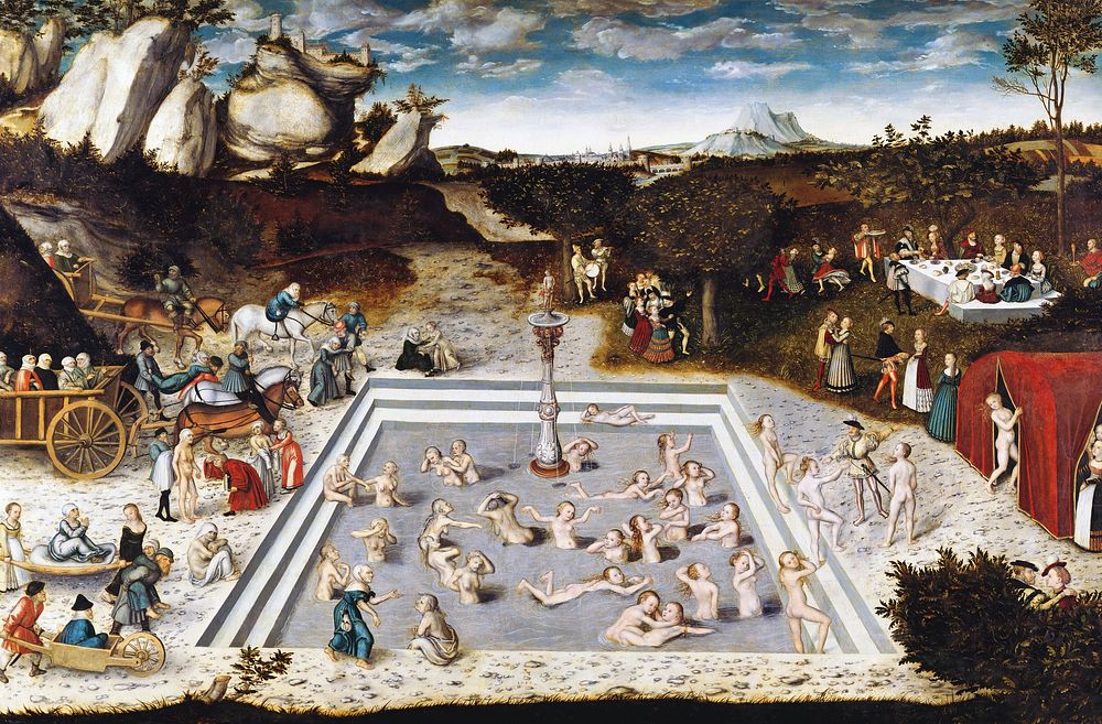 Lucas Cranach's The fountain of youth (1546) famous painting. Original from Wikimedia Commons. Digitally enhaced by rawpixel.