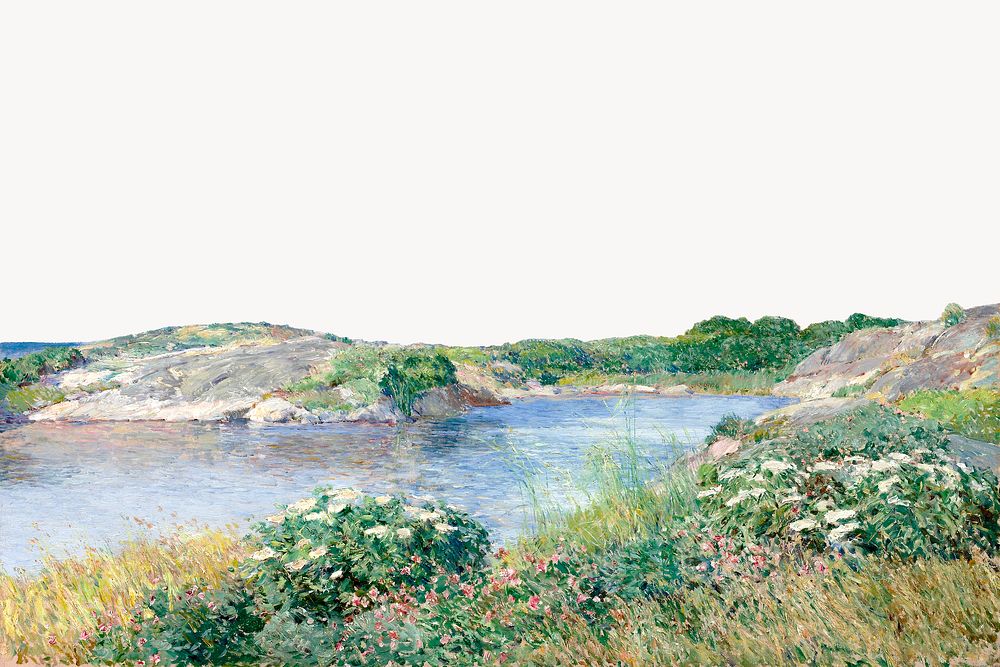 Landscape painting border background, off white design