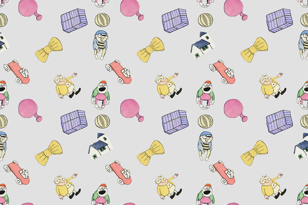 Pattern background vector featuring toys and bows, remixed from artworks by Charles Martin