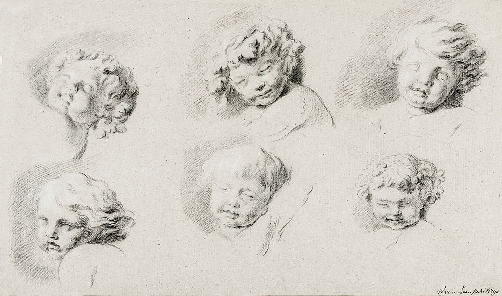 Zes kinderkopjes (1790) by Willem van Leen. Original from The Rijksmuseum. Digitally enhanced by rawpixel.