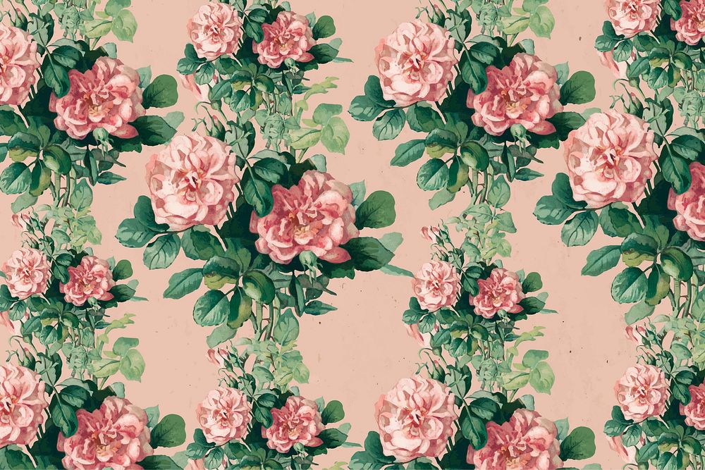 Vintage pink rose floral pattern vector illustration, remix from artworks by L. Prang & Co.