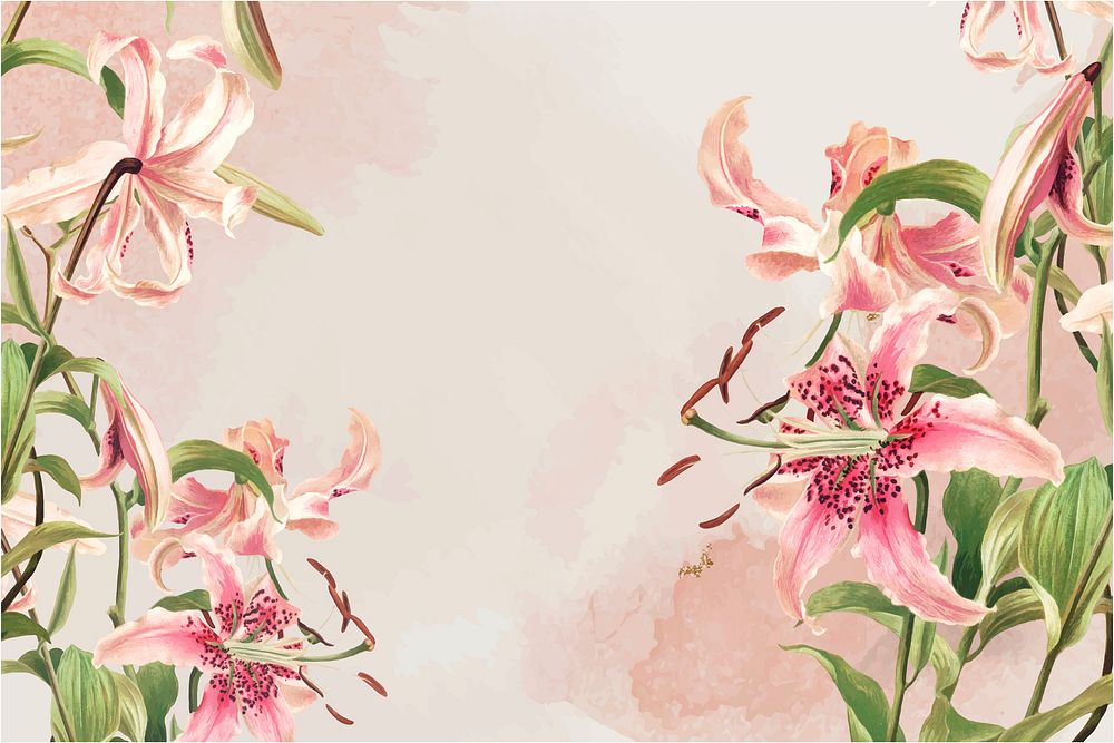 Vintage pink lilies background vector, remix from artworks by L. Prang & Co.