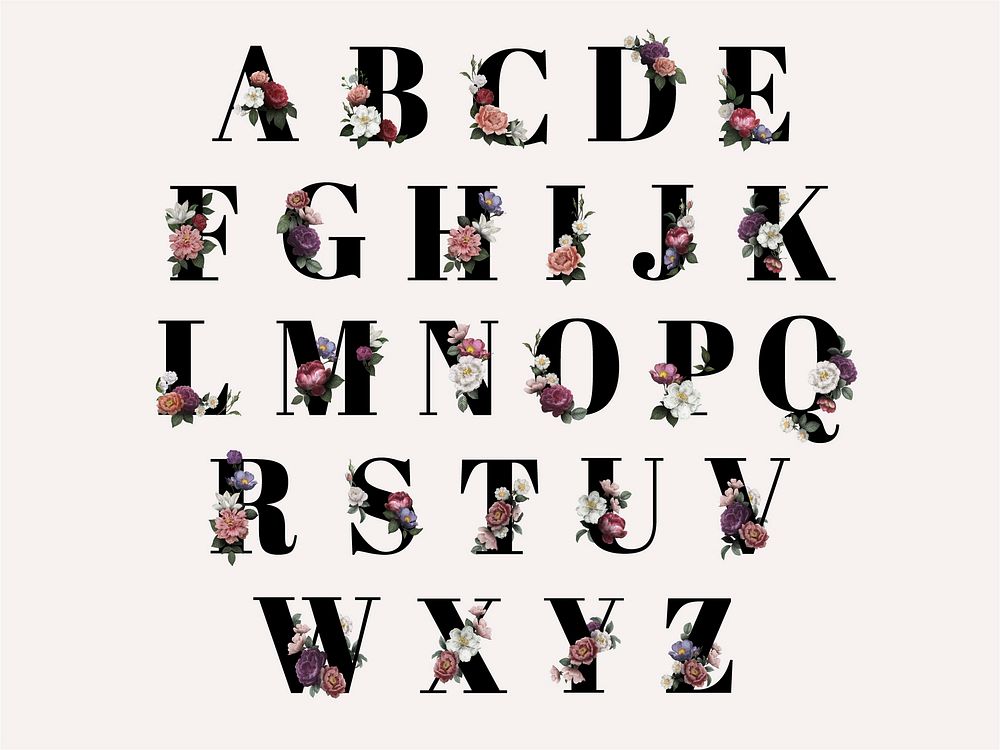 Classic and elegant floral alphabet letter font vector