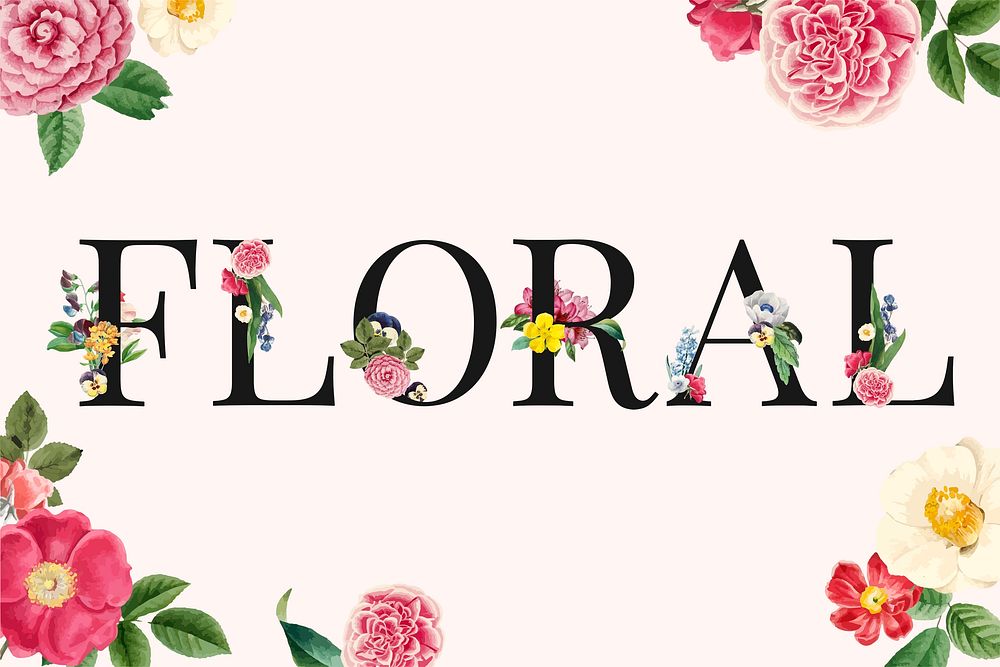 Flower decorated Floral word typography design element
