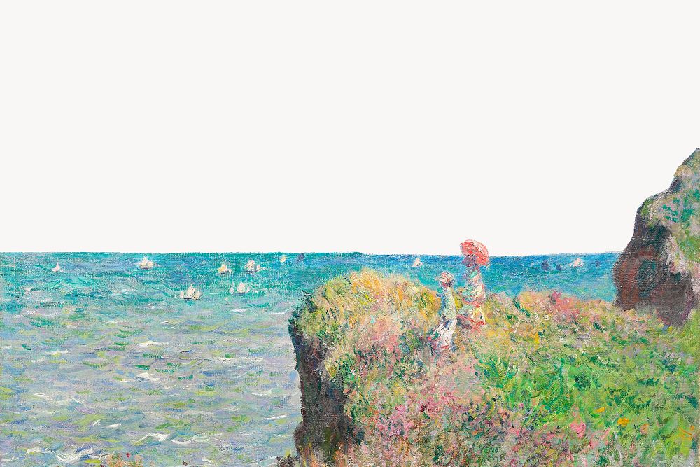 Monet's Cliff Walk at Pourville  border background, famous artwork remixed by rawpixel 