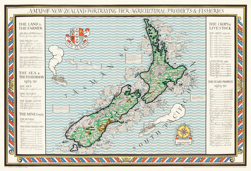 Poster "A Map of New Zealand" (1913) by MacDonald Gil. Original from Museum of New Zealand. Digitally enhanced by rawpixel.