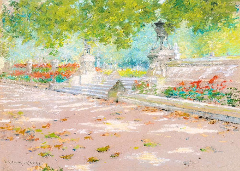 Terrace, Prospect Park (1887) drawing in high resolution by William Merritt Chase. Original from The Smithsonian. Digitally…