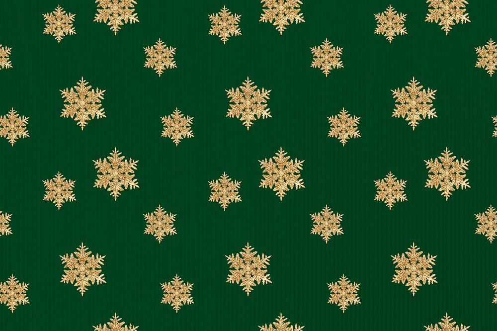 Green Christmas snowflake pattern background, remix of photography by Wilson Bentley