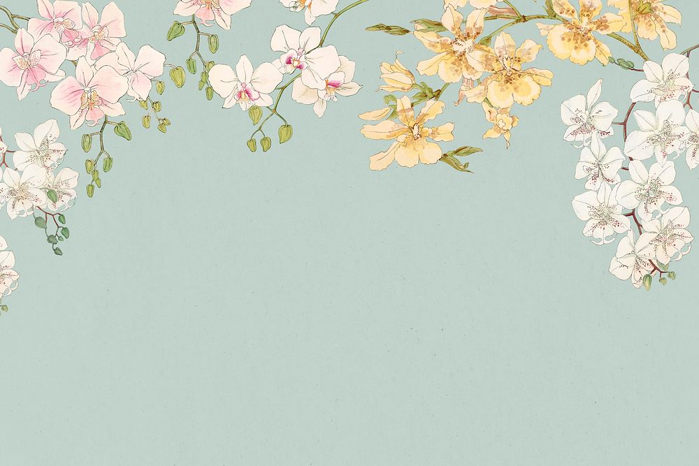 Orchid flower border background, vintage Japanese art psd