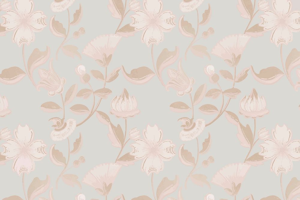 Vintage neutral floral pattern background vector, remix from public domain artwork