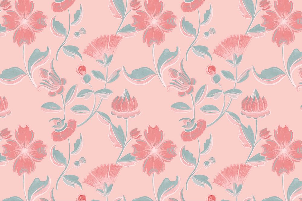 Vintage pink floral pattern background vector, remix from public domain artwork