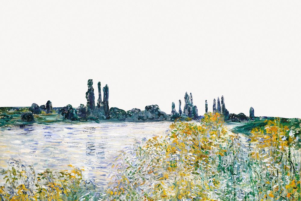 Monet collage element, &Icirc;le aux Fleurs near V&eacute;theuil psd, remixed by rawpixel.