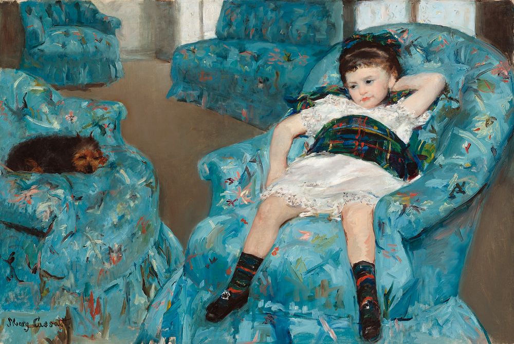 Little Girl in a Blue Armchair (1878) by Mary Cassatt. Original portrait painting from The National Gallery of Art.…