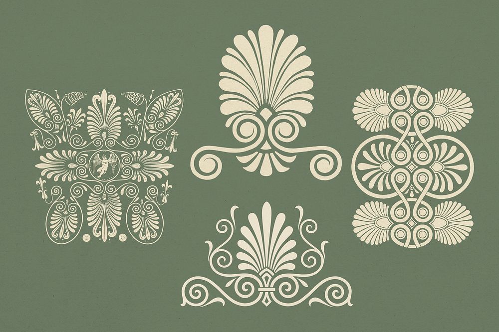 Beige Greek ornamental element psd set