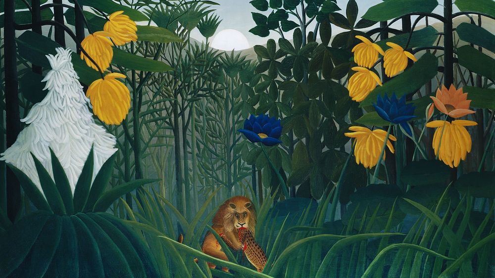 Rousseau vintage wallpaper, desktop background, The Repast of the Lion