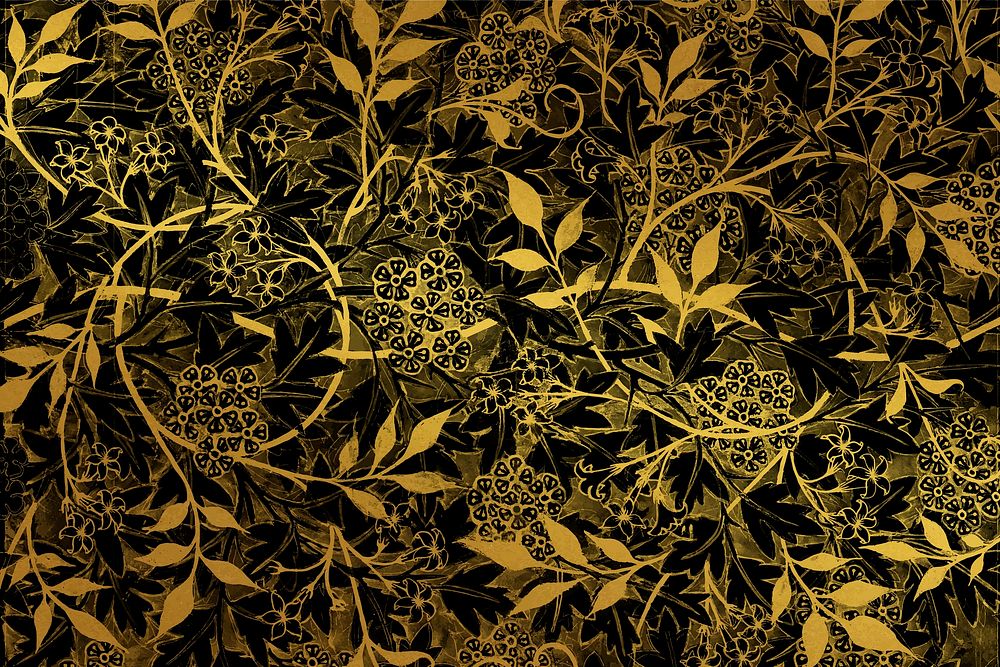 Vintage gold floral background vector remix from artwork by William Morris