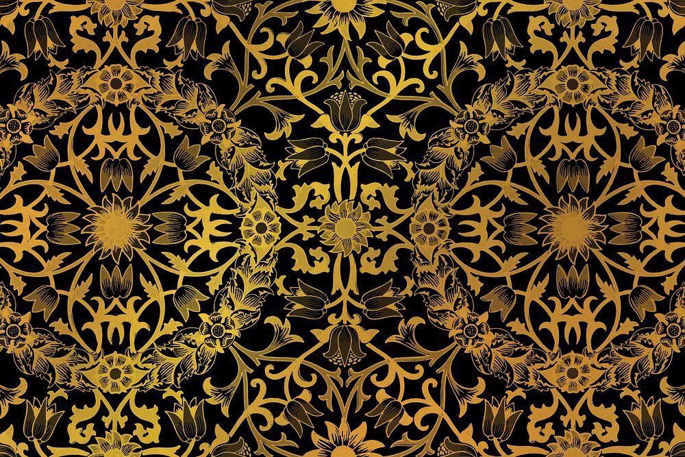 Vintage golden floral background vector remix from artwork by William Morris