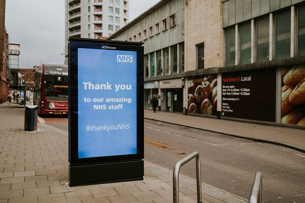 NHS's thank you staff advert in the city during coronavirus pandemic. BRISTOL, UK, March 30, 2020