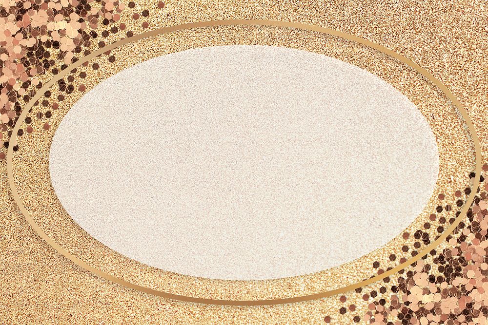 Gold shimmering oval frame design element on a gold background