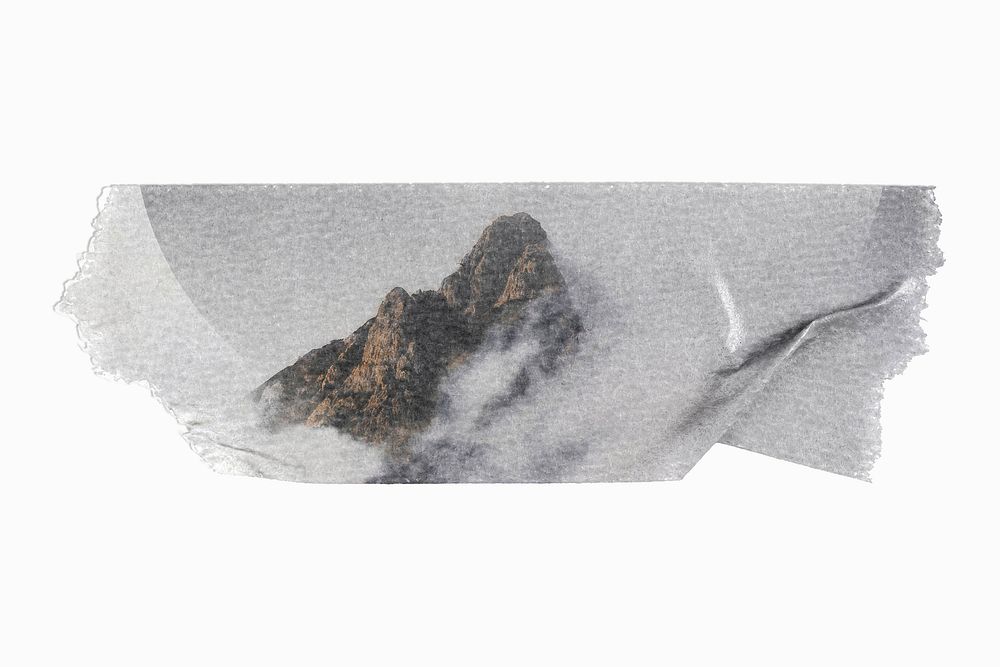 Foggy mountain peaks, washi tape element, nature image