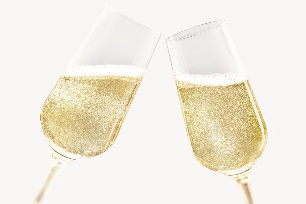 Clinking champagne glasses, alcoholic beverage isolated image