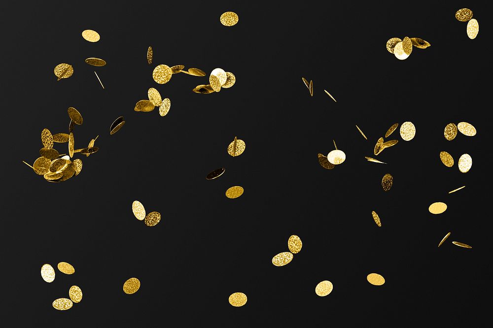 Gold confetti pattern design element on a black background