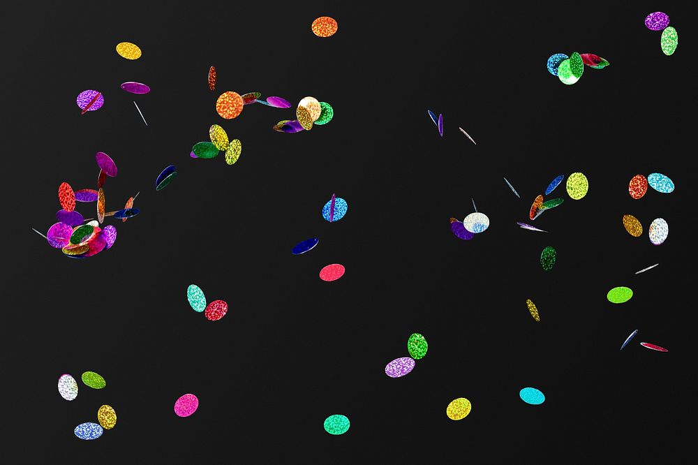 Colorful confetti pattern design element on a dark background