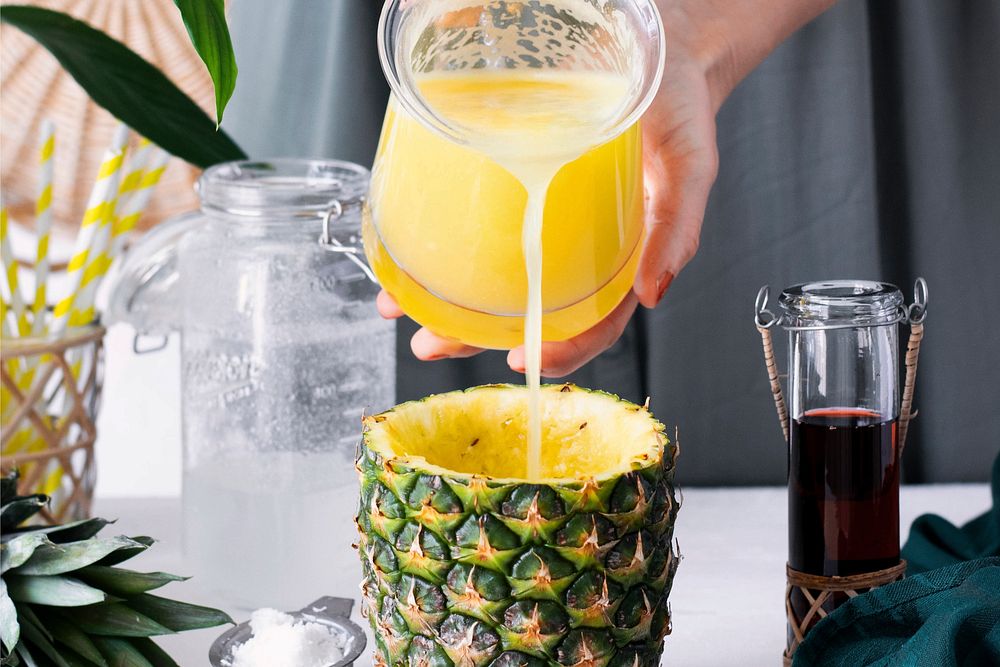 Pineapple drink with coconut cranberry syrup step by step