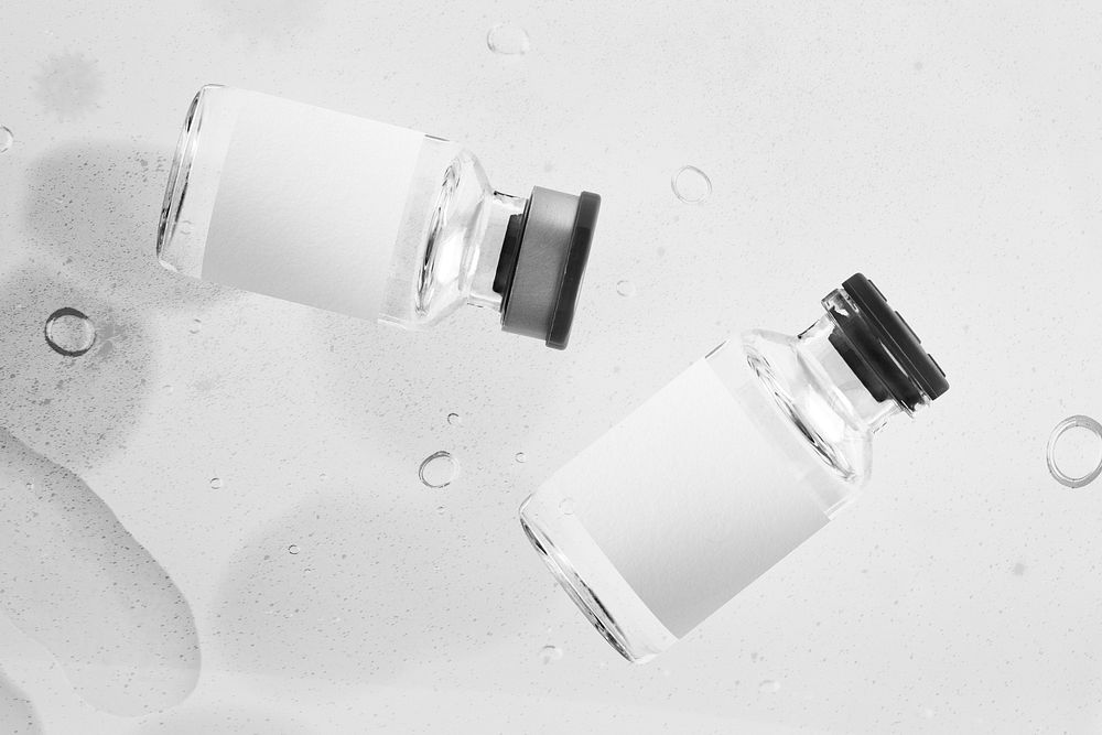 Medicine glass vials with blank white label