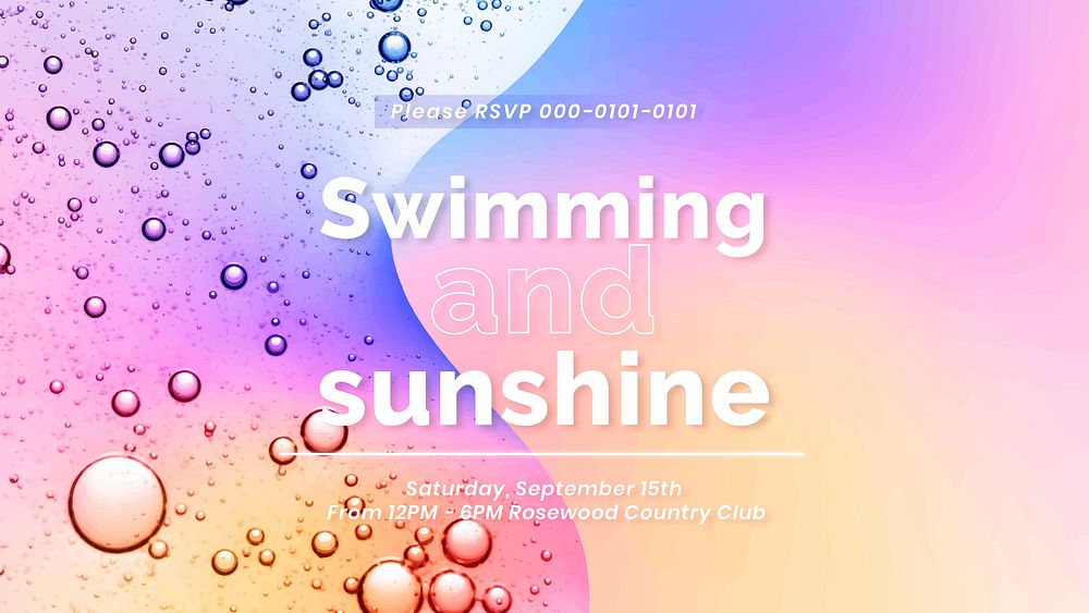 Summer presentation template oil bubble background vector, swimming and sunshine text