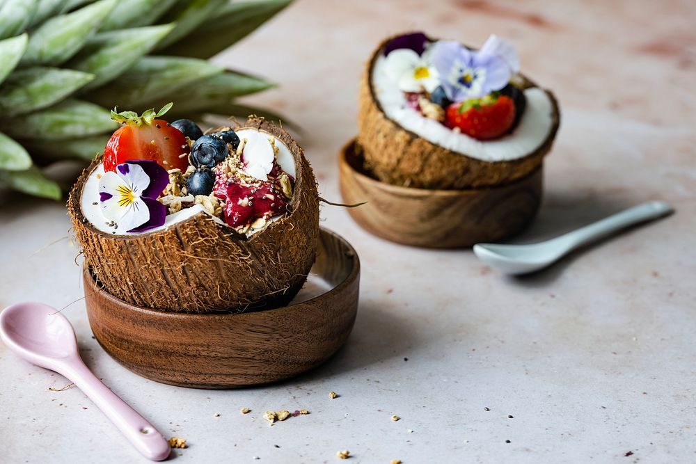 Acai smoothie in coconut shell 