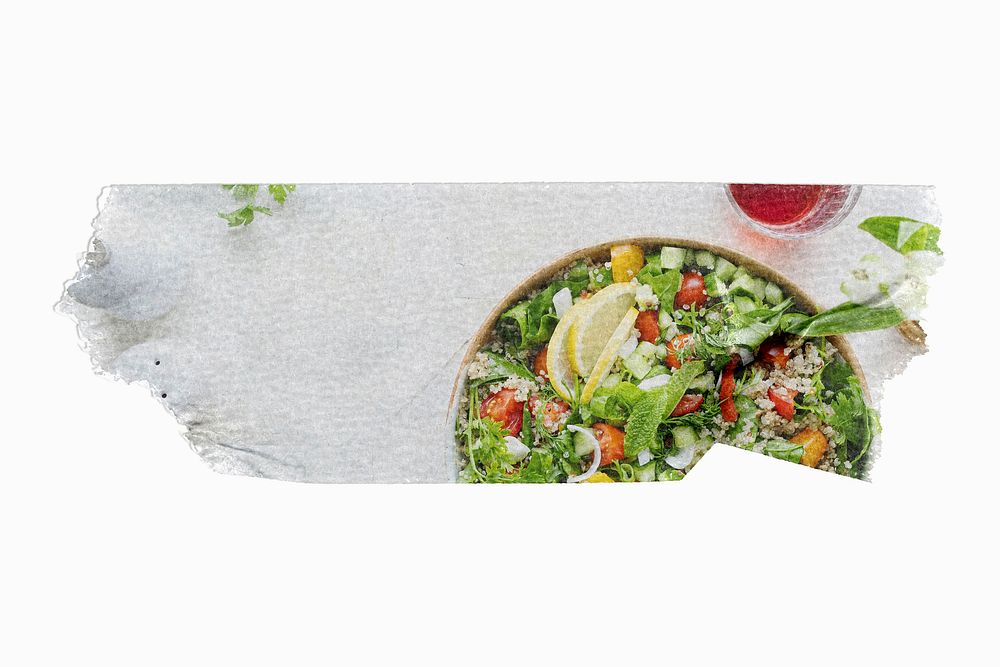 Salad bowl, washi tape element, healthy food image