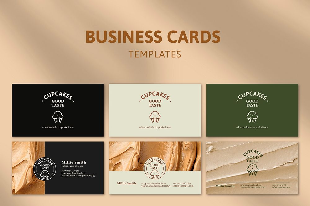 Bakery business card template vector set with frosting texture
