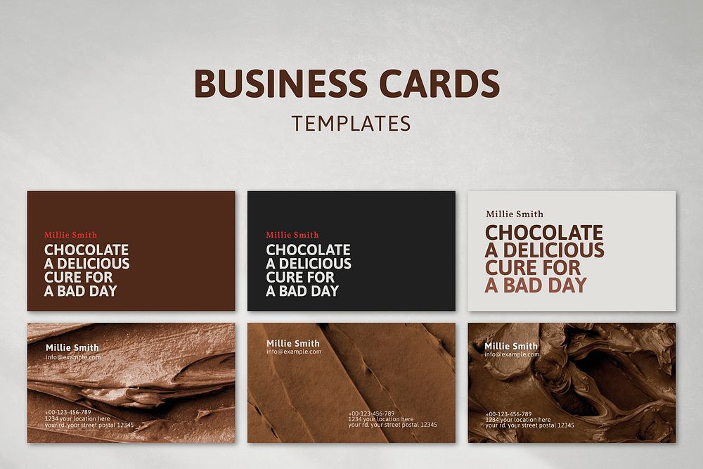 Bakery business card template vector set with frosting texture