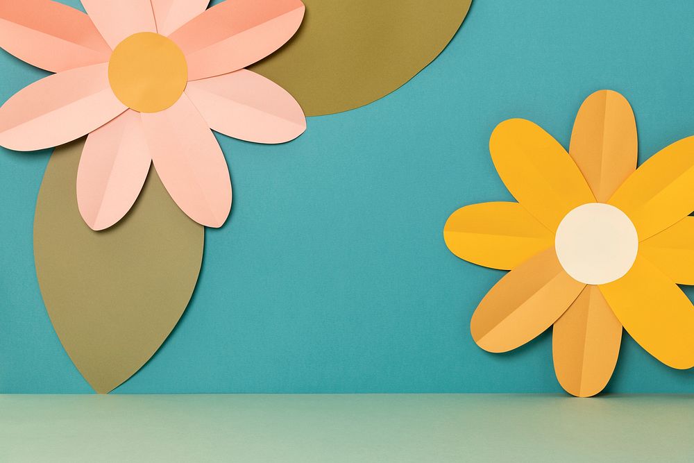 Floral product backdrop mockup, paper craft in colorful design psd