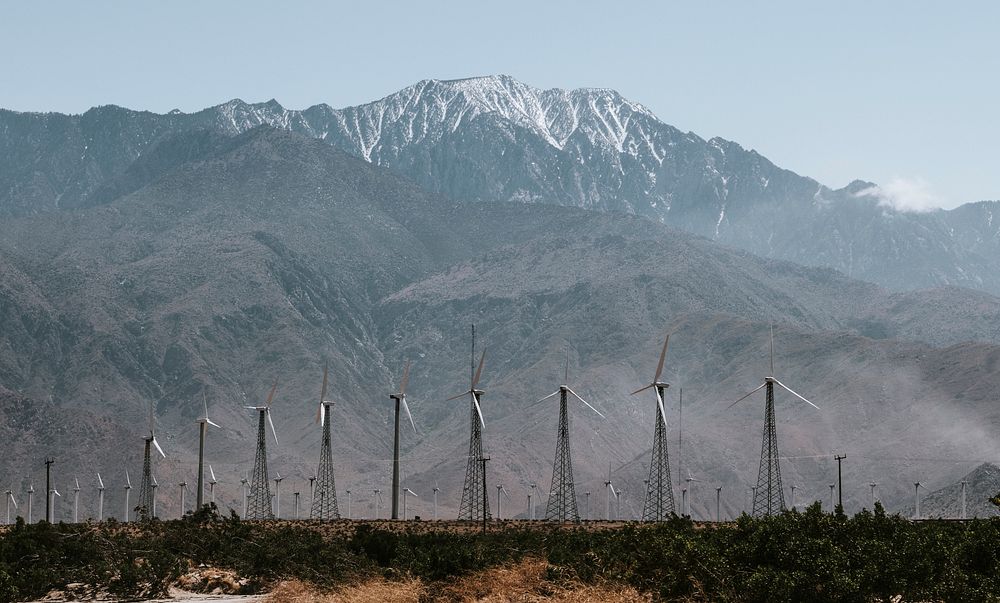 Wind turbine farm on a desert land