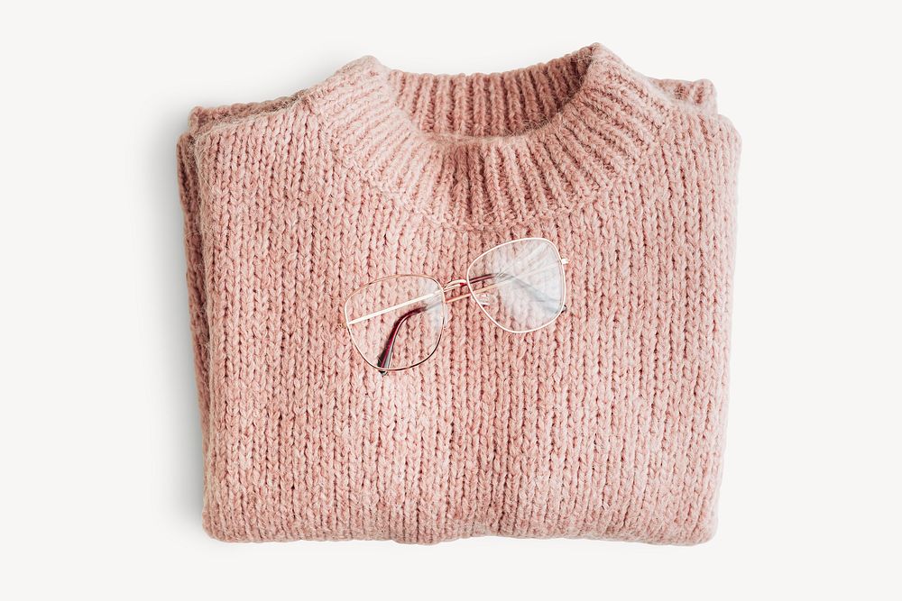 Pink knitted sweater collage element, cute fashion design psd
