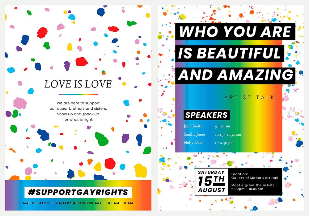 LGBTQ pride month template vector set with wax melted crayon art